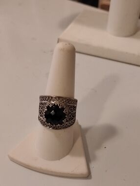 Ottoman Silver Black Spinel Gemstone Ring Size 9